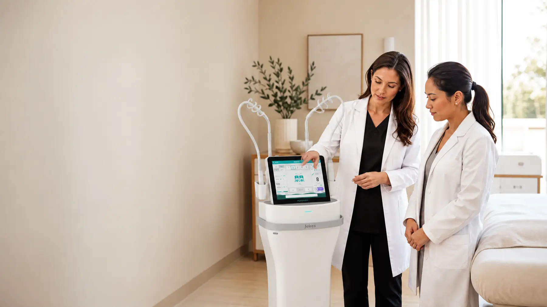 Two clinicians at the device in the Center of Excellence